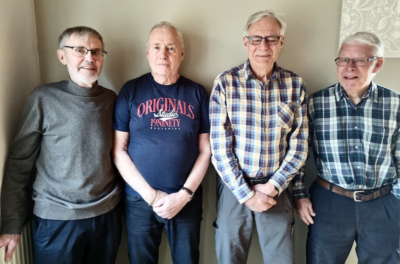 DM-vinnarna i 1973 års budkavle i H21, OK Fyrismalm, 52 år efter segern. Från vänster Anders Skyttle, Christer Eriksson, Folke Boström, Kurt Boström.